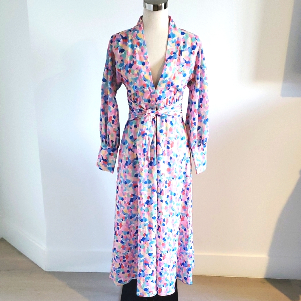 Paloma Blue women’s Colorful midi Dress w/self belt Size XS great condition